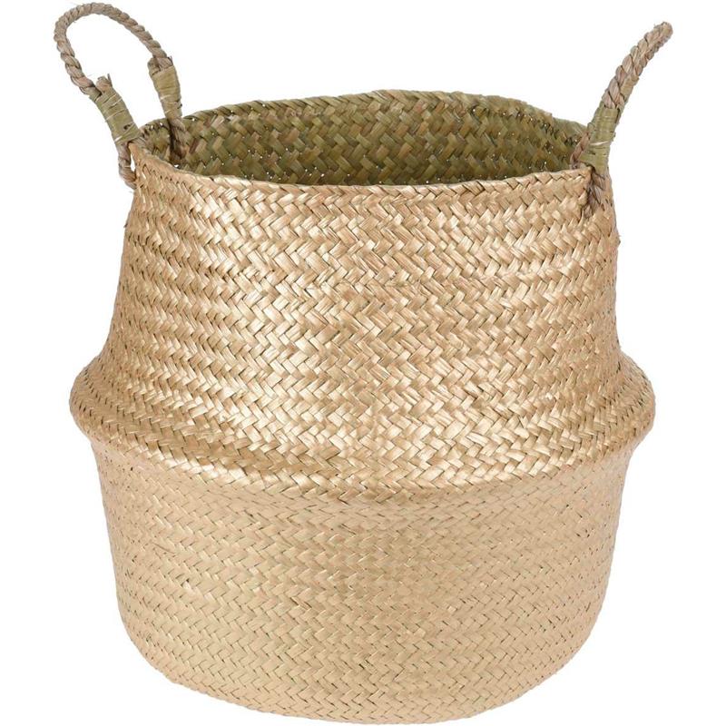 Kosz z juty złoty z uchwytami 34 cm