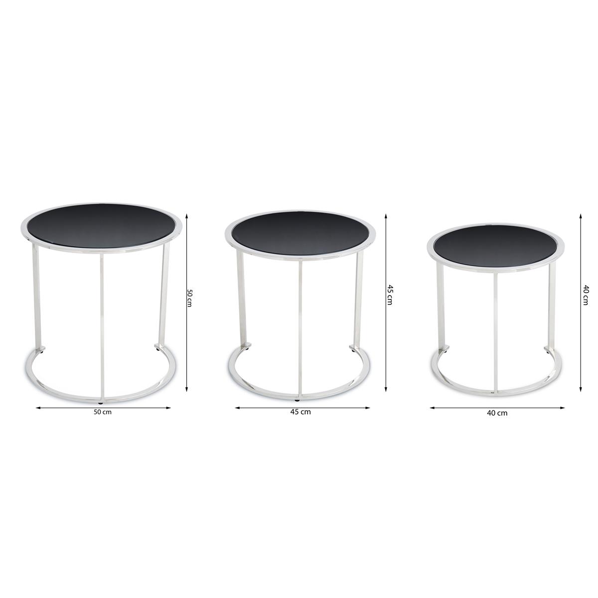 KOMPLET 3 STOLIKÓW VANE SILVER BLACK